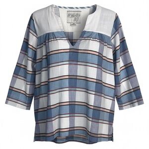 Ace & Jig Cotton Plaid Split Neck Top XS